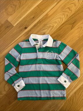 Jacadi Paris Green, Light Blue & Red Stripe Rugby Polo size 6
